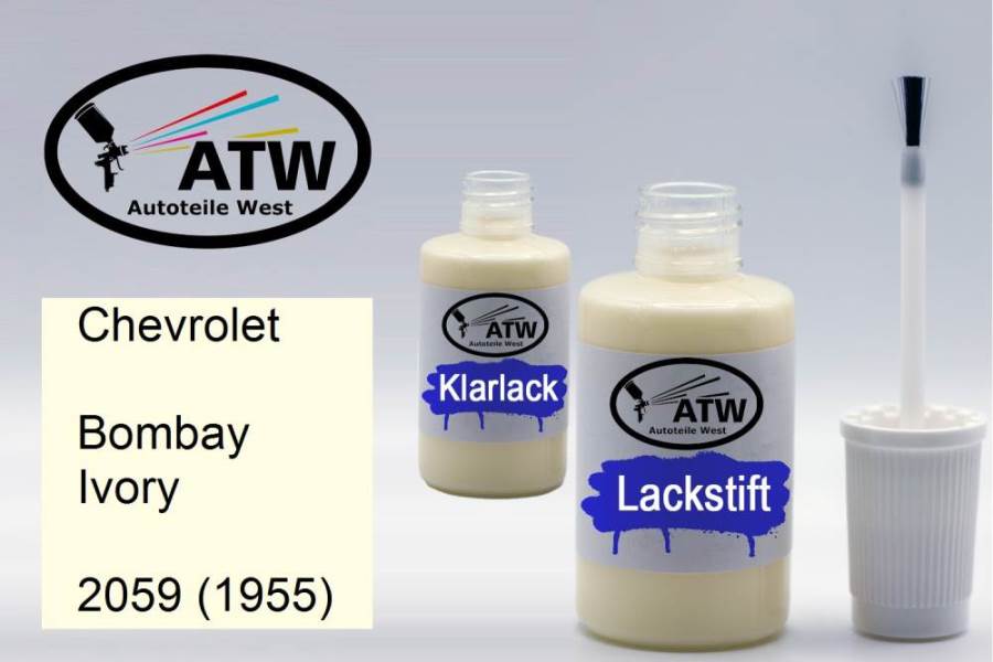 Chevrolet, Bombay Ivory, 2059 (1955): 20ml Lackstift + 20ml Klarlack - Set, von ATW Autoteile West.